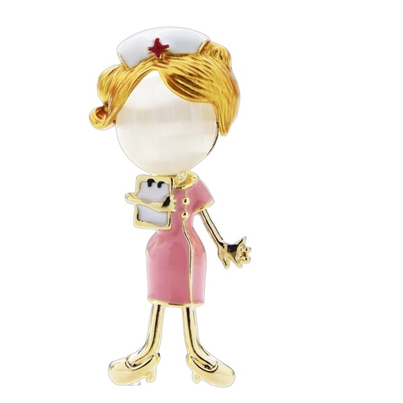 Jewelry - Cute Nurse Brooch with Pink and Gold Accents